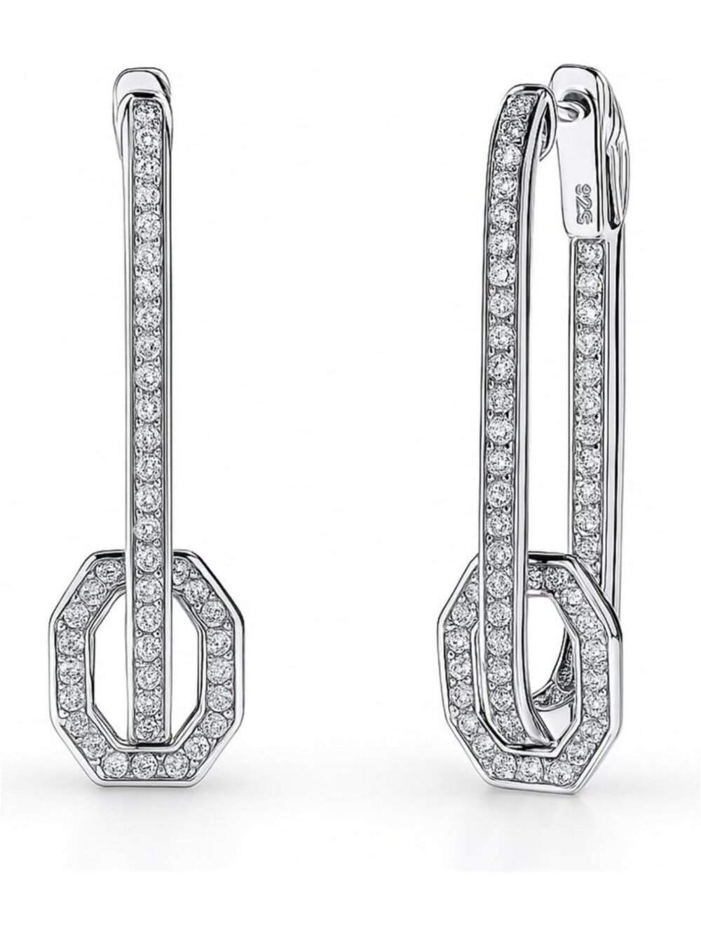 Sterling Silver Art Deco Inside-Out Hoop Earrings for Women, CZ 1.3” - Chic